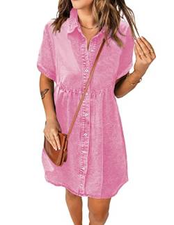 Roskiky Kleid Grosse Grössen Damen Kleid Pink Kleid Damen Sommer Tshirt Kleid Damen Strand Kleid Damen Sommer Bohemian Kleid Aurora Pink XL von Roskiky