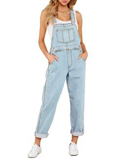 Roskiky Lässige Stretch Denim Latzhose für Damen, Jeans Overalls mit Taschen Azure Glow M von Roskiky