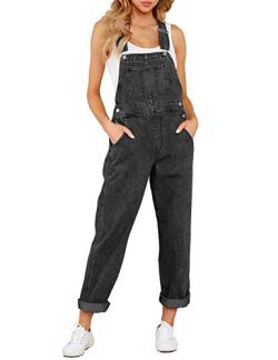 Roskiky Lässige Stretch Denim Latzhose für Damen, Jeans Overalls mit Taschen Iconic Black M von Roskiky