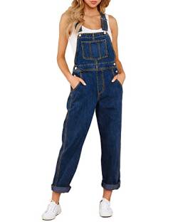 Roskiky Lässige Stretch Denim Latzhose für Damen, Jeans Overalls mit Taschen Nightfall blue M von Roskiky