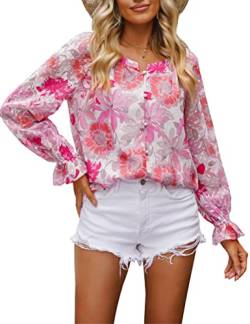 Roskiky Oberteil Damen Elegant Bluse Sommer Damen Tunika Damen Strand Top Damen Damen Heißes Rosa geblümt S von Roskiky