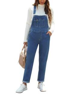 Roskiky Overall Damen Sommer Jeans Latzhose Damen Jumpsuit Damen Lang Kostüm Gärtnerin Damen Latzhose Damen Blau Jeanslatzhose Damen Lang Oversize Blau XL von Roskiky