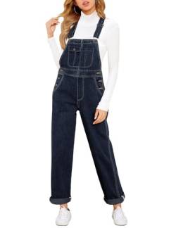 Roskiky Overall Damen Sommer Latzhose Damen Jeans Jumpsuit Damen Lang Damen Latzhose Latzhose Tiefblau Jeanslatzhose Damen Lang Tiefblau XXL von Roskiky