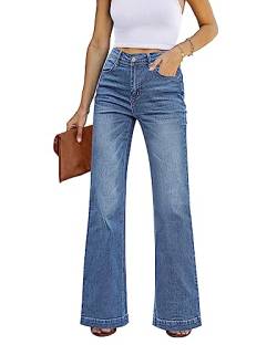 Roskiky Schlaghose Damen Jeans Wide Leg Baggy Jeans Damen High Waist Stretch Hosen Damen Jeans A-Buchtblau S von Roskiky