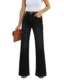 Roskiky Schlaghose Damen Jeans Wide Leg Baggy Jeans Damen High Waist Stretch Hosen Damen Jeans A-Schwarz gewaschen M von Roskiky