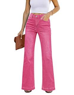 Roskiky Schlaghose Damen Jeans Wide Leg Baggy Jeans Damen High Waist Stretch Hosen Damen Jeans Heißes Rosa M von Roskiky