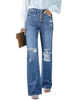 Roskiky Schlaghose Damen Jeans Wide Leg Baggy Jeans Damen High Waist Stretch Hosen Damen Jeans Lapis Loft L von Roskiky