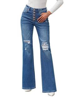 Roskiky Schlaghose Damen Jeans Winter Jeans Damen Stretch Jeans Damen High Waist Yk2 Hose Hosen Frauen Blau L von Roskiky