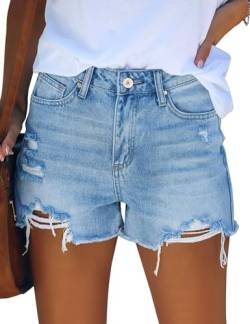 Roskiky Shorts Damen Sommer Jeans Shorts Damen Damen Hosen Sommer Jeans Damen High Waist Jeans Shorts Jeans Hotpants Damen Helle Jeans Damen Blau 2XL von Roskiky