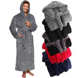 Ross Michaels Herren-Bademantel mit Kapuze, groß, lang, Plüsch-Fleece, mit Kapuze und Taschen, Geschenk für Herren und Jugendliche, Grau, XX-Large von Ross Michaels