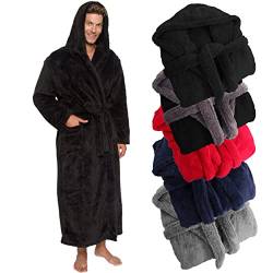 Ross Michaels Herren-Bademantel mit Kapuze, groß, lang, Plüsch-Fleece, mit Kapuze und Taschen, Geschenk für Herren und Jugendliche, Schwarz, XXX-Large von Ross Michaels