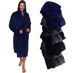 Ross Michaels Herren-Bademantel mit Kapuze, mittellanger Plüsch-Fleece-Bademantel, navy, Large-X-Large von Ross Michaels