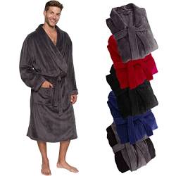 Ross Michaels Herren-Bademantel mit Schalkragen, mittellanger Plüsch-Fleece-Bademantel, grau, Large-X-Large von Ross Michaels