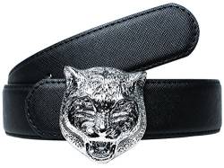 RosyU Herren Luxus Big Tiger Buckle Design Top Rindsledergürtel (Black Silver, 110cm/43.3inch(37-39)) von RosyU