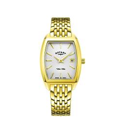 Rotary Damen Quartz Armbanduhr, 25.00mm GehäusegröÃŸe mit weiÃŸ analog Zifferblatt und Gold Metallarmband Armband LB08018/06 von Rotary