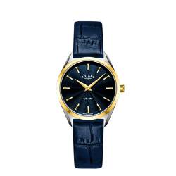 Rotary Damen Quartz Armbanduhr, 27.00mm GehäusegröÃŸe mit blau analog Zifferblatt und blau Lederarmband Armband LS08011/05 von Rotary