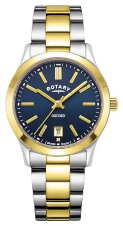 Rotary Damen Quartz Armbanduhr, 30.00mm GehäusegröÃŸe mit blau analog Zifferblatt und Two-Tone Gold Metallarmband Armband LB05521/05 von Rotary