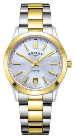 Rotary Damen Quartz Armbanduhr, 30.00mm GehäusegröÃŸe mit weiÃŸ analog Zifferblatt und Two-Tone Gold Metallarmband Armband LB05521/41 von Rotary