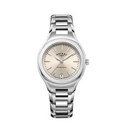 Rotary Damen Quartz Armbanduhr, 32.00mm GehäusegröÃŸe mit champagnerfarben analog Zifferblatt und Silber Metallarmband Armband LB05105/03 von Rotary