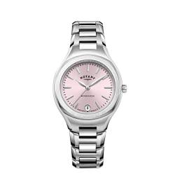 Rotary Damen Quartz Armbanduhr, 32.00mm GehäusegröÃŸe mit pink analog Zifferblatt und Silber Metallarmband Armband LB05105/39 von Rotary