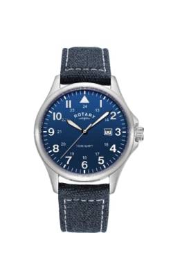 Rotary Herren-Armbanduhr Pilot Analog Quarz mit blauem Zifferblatt und blauem Canvas-Armband GS00473/52, Riemen von Rotary