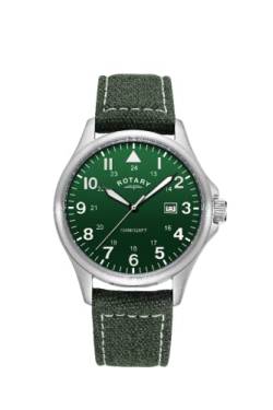 Rotary Herren-Armbanduhr Pilot Analog Quarz mit grünem Zifferblatt und grünem Leinen-Armband GS00473/56, Riemen von Rotary