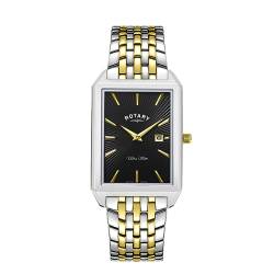 Rotary Herren Quartz Armbanduhr, 28.50mm GehäusegröÃŸe mit schwarz analog Zifferblatt und Two-Tone Gold Metallarmband Armband GB08021/04 von Rotary