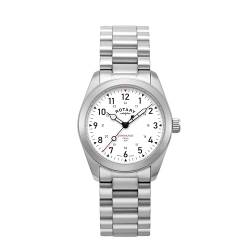 Rotary Herren Quartz Armbanduhr, 37.00mm GehäusegröÃŸe mit weiÃŸ analog Zifferblatt und Silber Metallarmband Armband GB05535/18 von Rotary