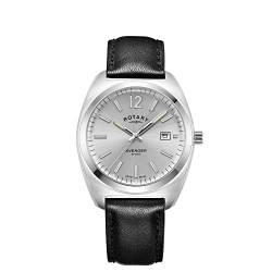 Rotary Herren Quartz Armbanduhr, 38.50mm GehäusegröÃŸe mit Silber analog Zifferblatt und schwarz Lederarmband Armband GS05480/59 von Rotary