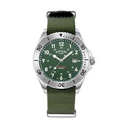 Rotary Herren Quartz Armbanduhr, 40.00mm GehäusegröÃŸe mit grün analog Zifferblatt und grün Fabric Strap Armband GS05475/56 von Rotary
