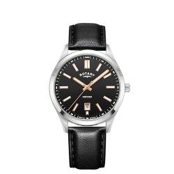 Rotary Herren Quartz Armbanduhr, 40.00mm GehäusegröÃŸe mit schwarz analog Zifferblatt und schwarz Lederarmband Armband GS05520/04 von Rotary