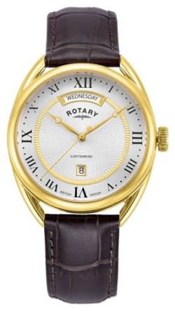 Rotary Traditionelle Canterbury-Herrenuhr (38 mm) mit weißem Zifferblatt und braunem Lederarmband GS05533/21 von Rotary