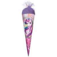 Roth Schultüte Einhornportrait, 35 cm, rund, lilafarbiger Tüllverschluss, Zuckertüte für Schulanfang von Roth