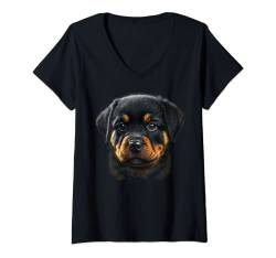 Damen Niedlicher Baby-Hund Rottweiler-Welpe T-Shirt mit V-Ausschnitt von Rottweiler lover apparel for Rottweiler owner