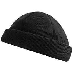 Roughtex Fischermütze Kurze Beanie Recycled Feinstrick nachhaltige Strickmütze Docker Cap Dogger Mütze Schwarz von Roughtex