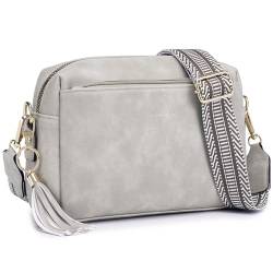 Roulens Damen Handy Umhängetasche,Veganem Leder Crossbody Schultertasche,Breiter Riemen Abendtasche mit drei Reißverschlussfächern Handtaschemit mit Kartenschlitz Verstellbar Abnehmbar Schultergurt von Roulens