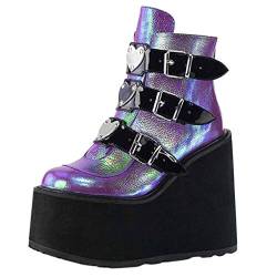 Damen Plattform Stiefel, Mode Multicolor Wedge Boots Damen Zip Up Platform Schuhe Sexy Heel Ankle Boots Abendkleid Arbeitsschuhe Bunte Plattformkeilabsatzschuhe Boots(Lila, 37) von Routinfly