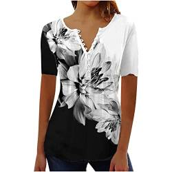 Damen Sommer T-Shirt V-Ausschnitt Casual Tops Bunt Bedruckte Muster Kurzarm Bluse Plus GrößE Shirt Stylisches T-Shirt Sommer Sexy Rundhals T-Shirt Schmale Passform Pullover Bequeme Elegante Tunika von Routinfly