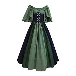 Halloween-Kleider Frauen in Übergröße – Renaissance-Kostüm mit Glockenärmeln, Gothic, langes Kleid, sexy Patchwork lässig, Cosplay-Kleid, Schnürung, Vintage, mittelalterliches Kleid schulterfrei von Routinfly