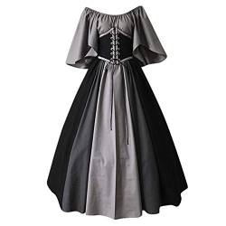 Halloween-Kleider Frauen in Übergröße – Renaissance-Kostüm mit Glockenärmeln, Gothic, langes Kleid, sexy Patchwork lässig, Cosplay-Kleid, Schnürung, Vintage, mittelalterliches Kleid schulterfrei von Routinfly