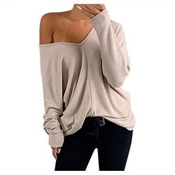 Lässiges lockeres Sweatshirt für Frauen mit V-Ausschnitt Langarm-Bluse solide gespleißte Pullover formelle Hemden Elegante Oberteile von Routinfly