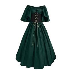 Routinfly Damen Rundhalsausschnitt Kleid Flare Ärmel Schulterfrei Mittelalterliche Vintage Kleider mit Korsett Patchwork Ballkleid von Routinfly
