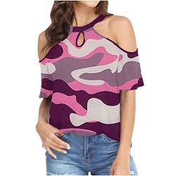 Routinfly Damen Tops Sommer Casual Off Cold Shoulder Print Tunika Bluse Mode Lose Damen Sexy Neckholder Cut-Out Kurzarm Top Shirt von Routinfly