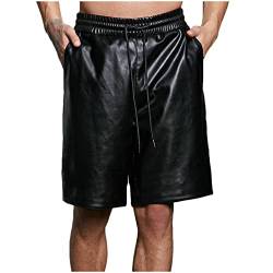 Routinfly Herren Leder Shorts Sommer Casual Punk Retro Gothic Slim Fit Shorts Hosen Einfarbige Lederhose Plus Größe von Routinfly