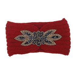 Routinfly Neue Stirnband Damen elastische Haarband,Frauen Strickstirnbänder Winter Warm Head Wrap Wide Haarschmuck Böhmisches Wollstirnband (Rot, 21×11cm) von Routinfly