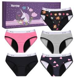 Rovtop Mädchen Perioden Unterwäsche Baumwolle Unterhosen Menstruation Slip 5er Pack von Rovtop
