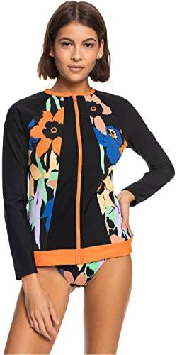 Roxy - UV Lycra Rash Vest für Damen - Langarm mit Reissverschluss - Heather - UPF50 - Anthracite Flower Jammin von Roxy
