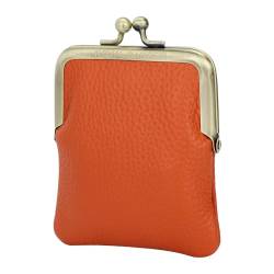 Retro-Geldbörse aus echtem Kuh Leder für Frauen, Mini Kiss Lock Card Geldbörse, Aufbewahrung Tasche für Schlüssel und Kopfhörer (Litchi Orange) von Royal Bagger