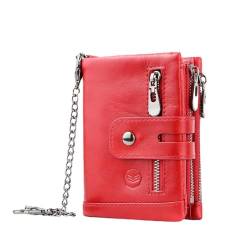 Royal Bagger RFID Short Wallet Purse für Männer, Echtes Leder Business Clutch Bag Karten Halter Geldbörsen, mit Ketten Gurt (Rot) von Royal Bagger