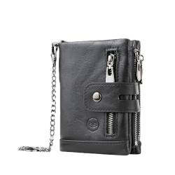 Royal Bagger RFID Short Wallet Purse für Männer, Echtes Leder Business Clutch Bag Karten Halter Geldbörsen, mit Ketten Gurt (Schwarz) von Royal Bagger